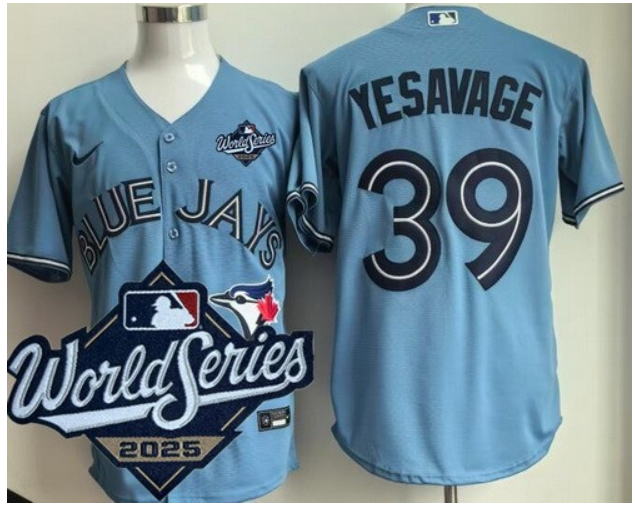 Men Toronto Blue Jays #39 Trey Yesavage Light Blue 2025 World Series Cool Base Jersey